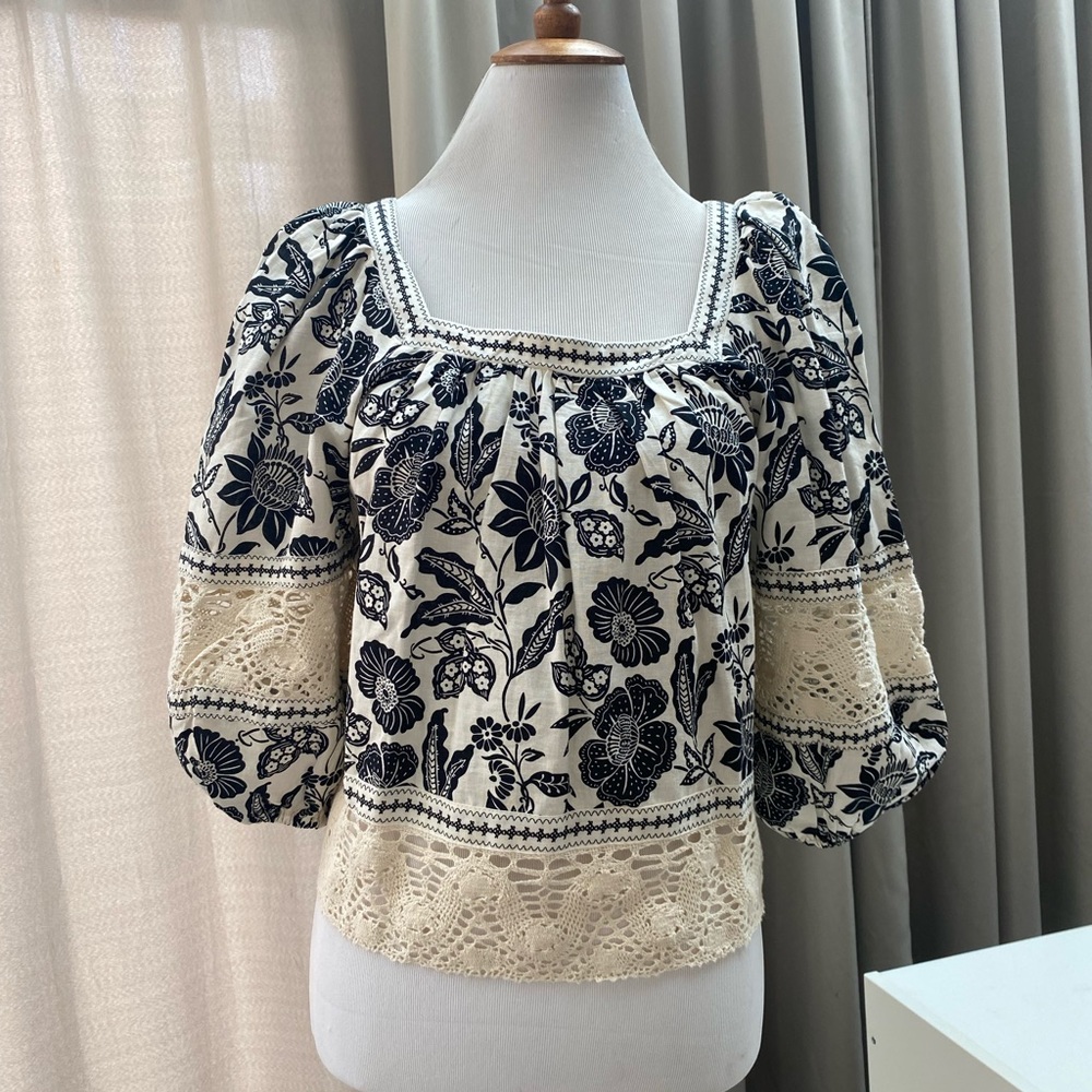 Black and cream floral top